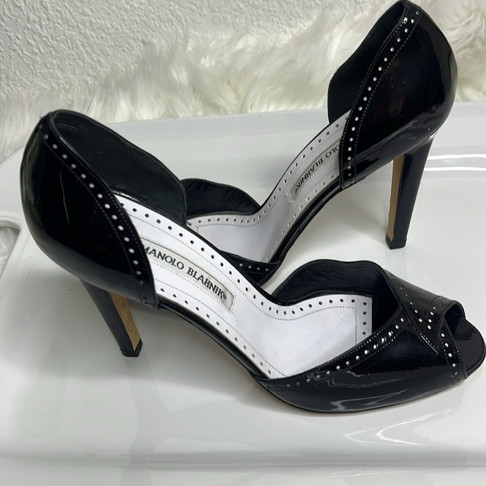 Manolo Blahnik Black Peep-Toe Heels - Picture 8 of 12